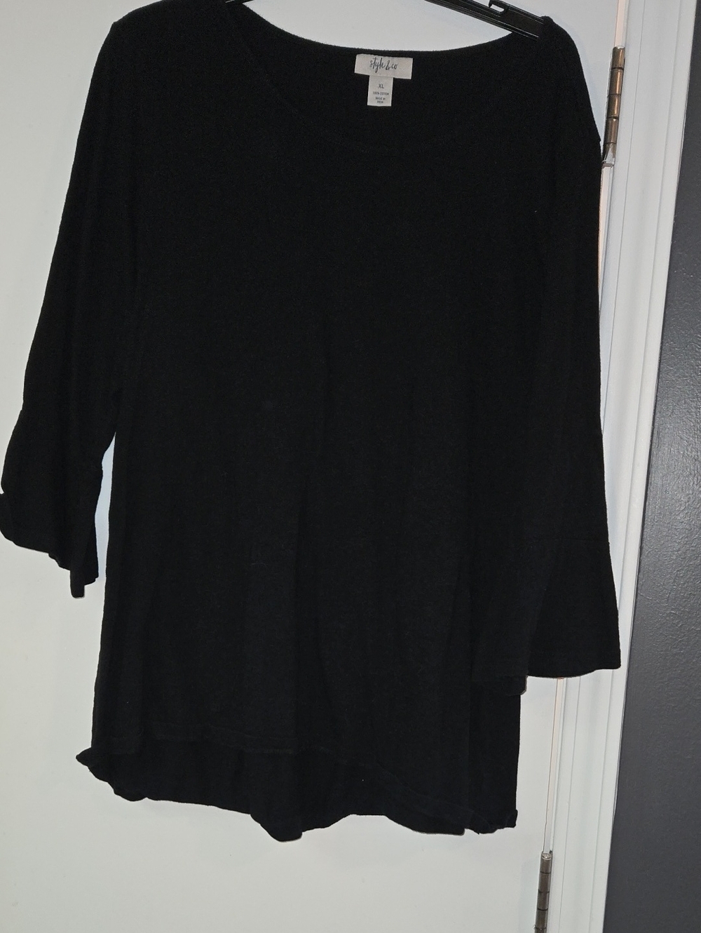 Style & Co. Black Three-Quarter Sleeve Tunic